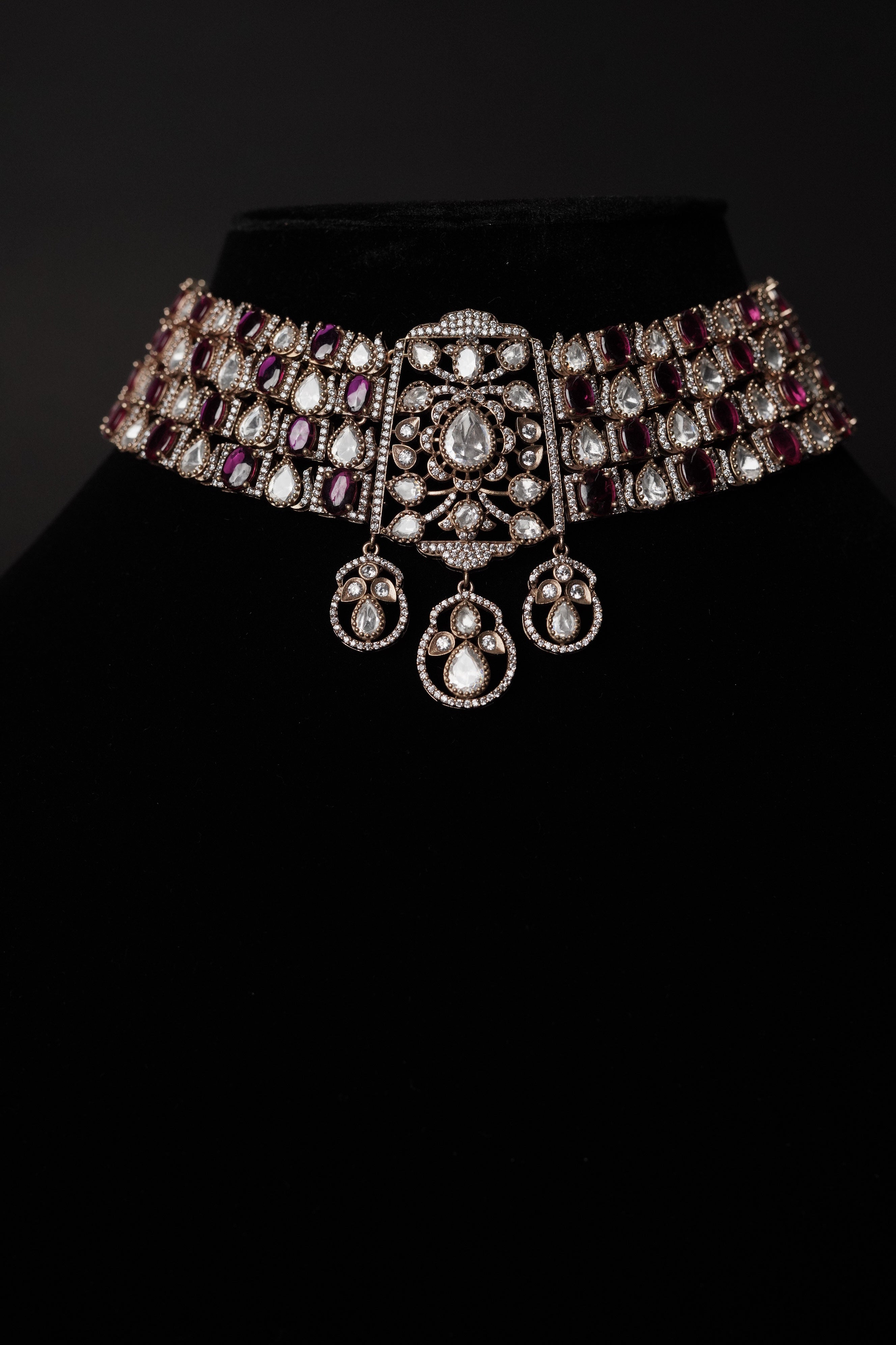 Diva ruby choker moissanite necklace set with earrings