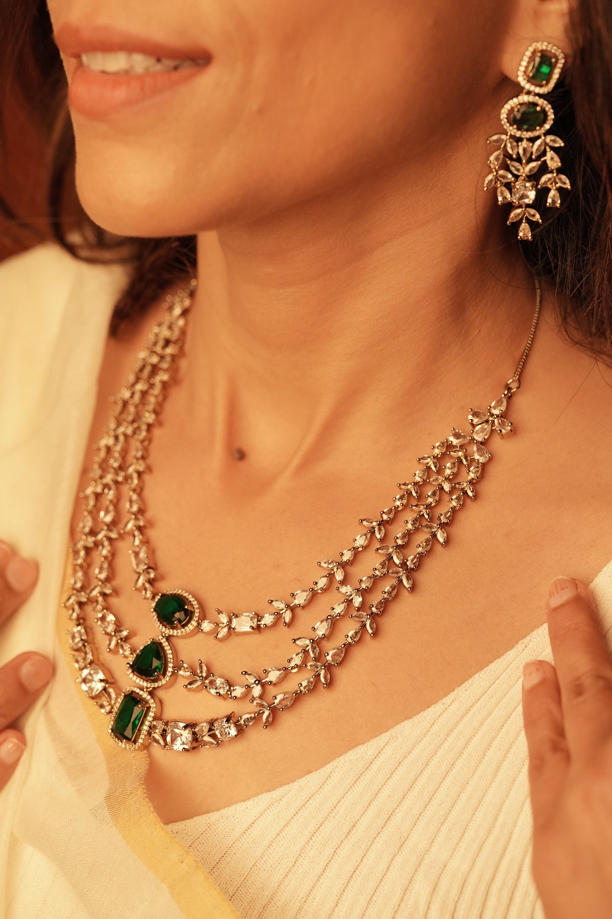 Emerald Green Sparkling Moissanite Necklace Set