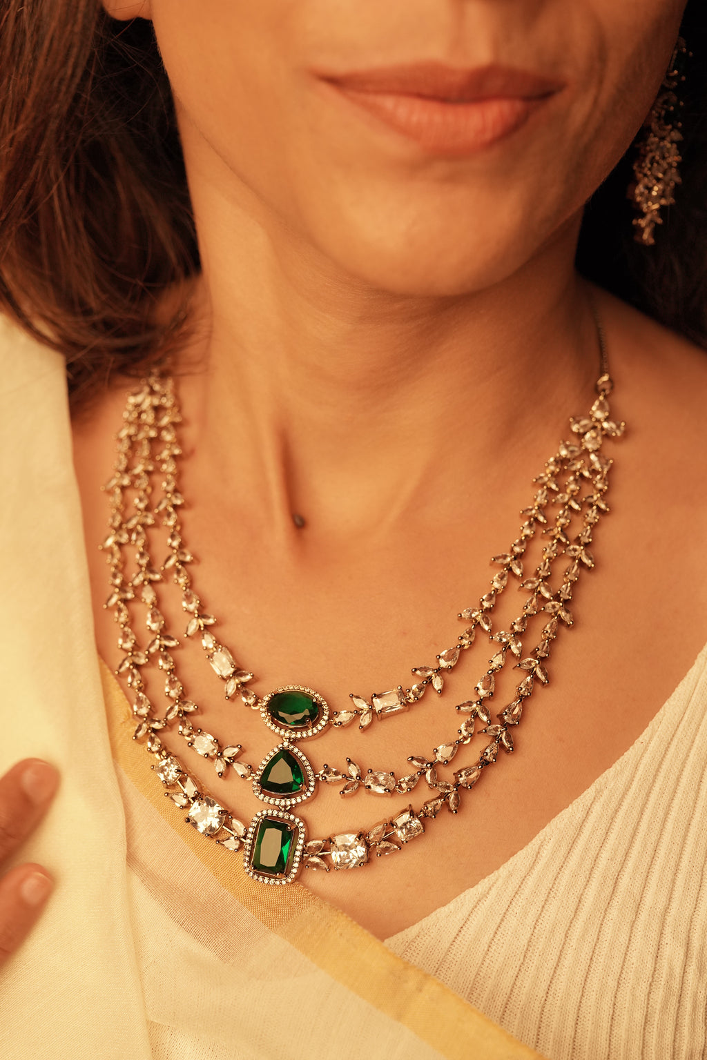 Emerald Green Sparkling Moissanite Necklace Set