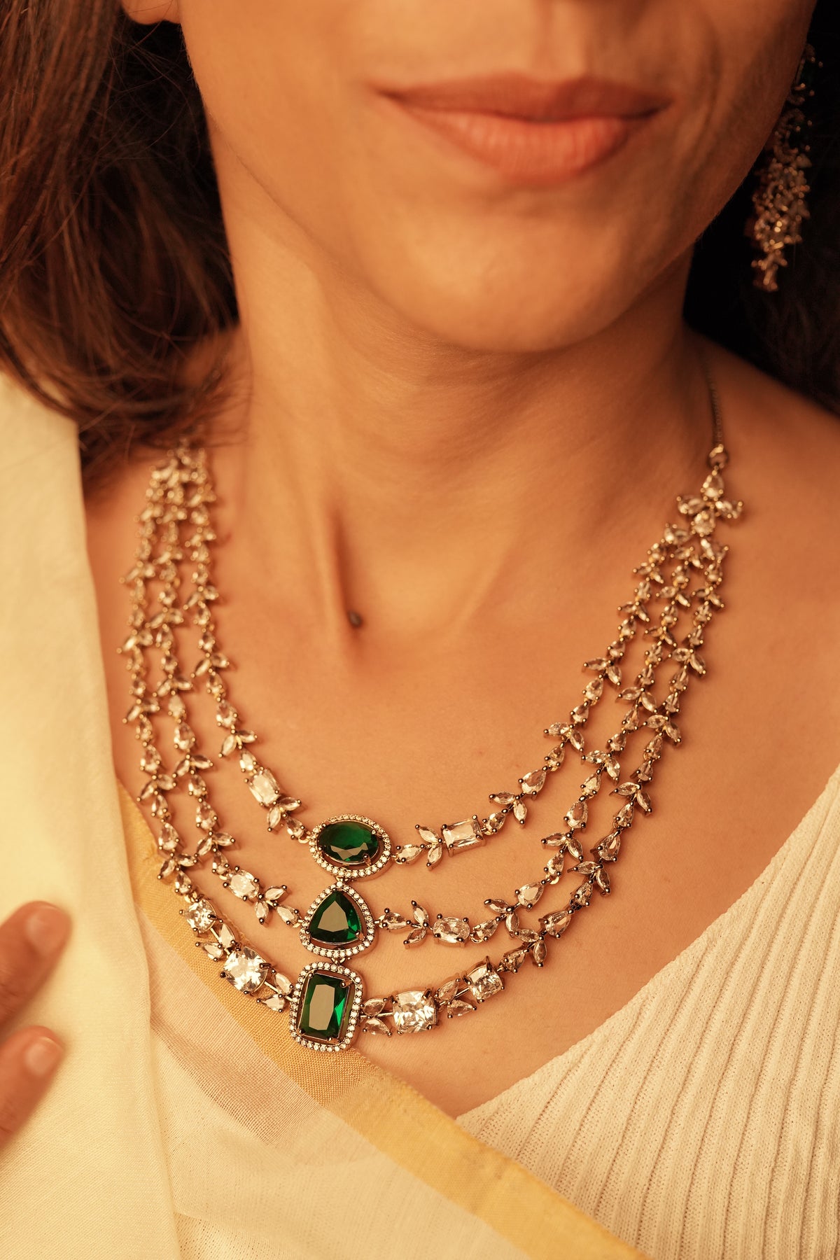 Emerald Green Sparkling Moissanite Necklace Set