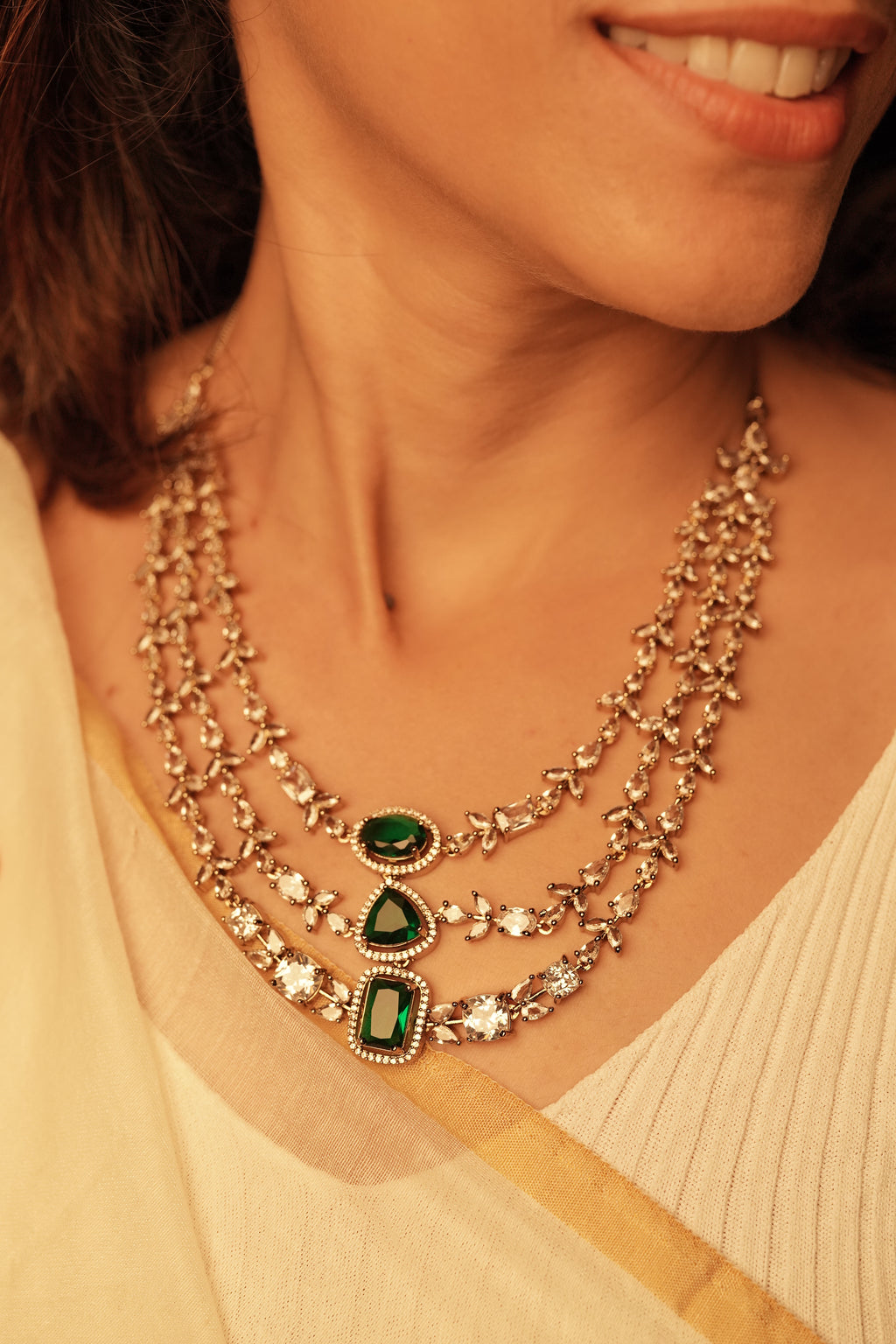 Emerald Green Sparkling Moissanite Necklace Set