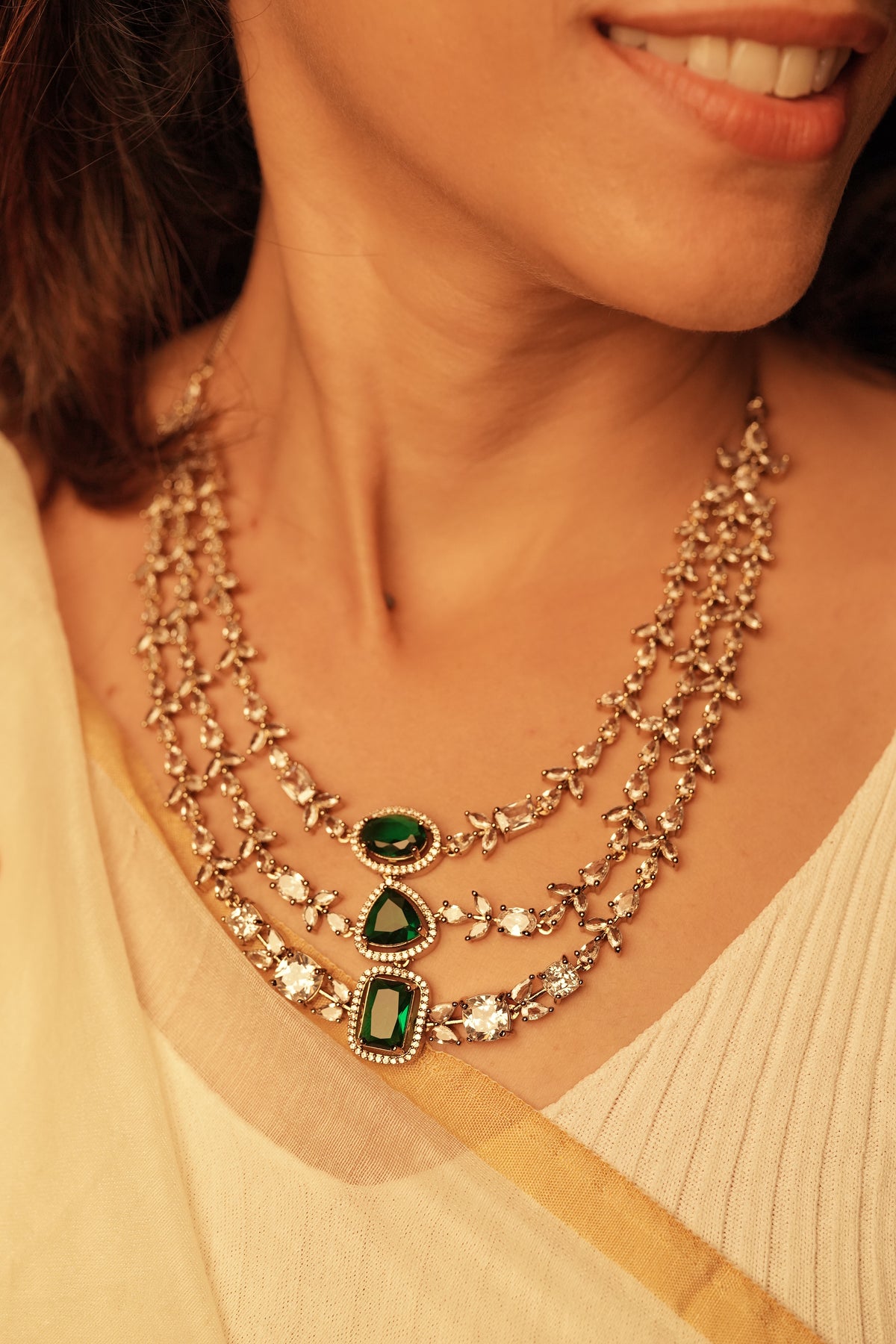 Emerald Green Sparkling Moissanite Necklace Set