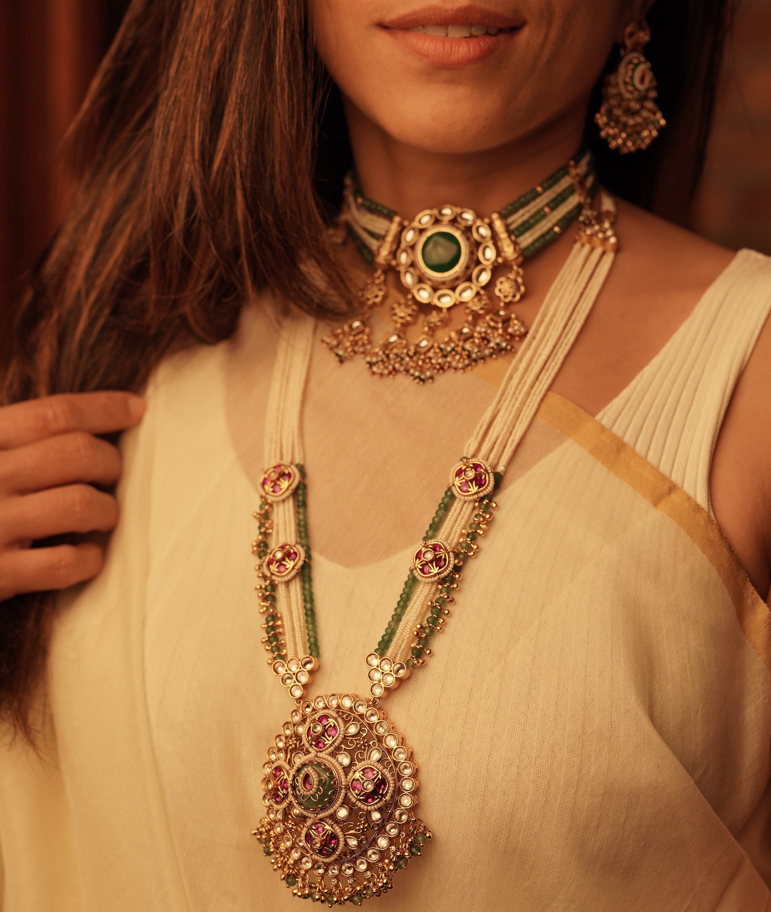 Heritage rich choker with long necklace set