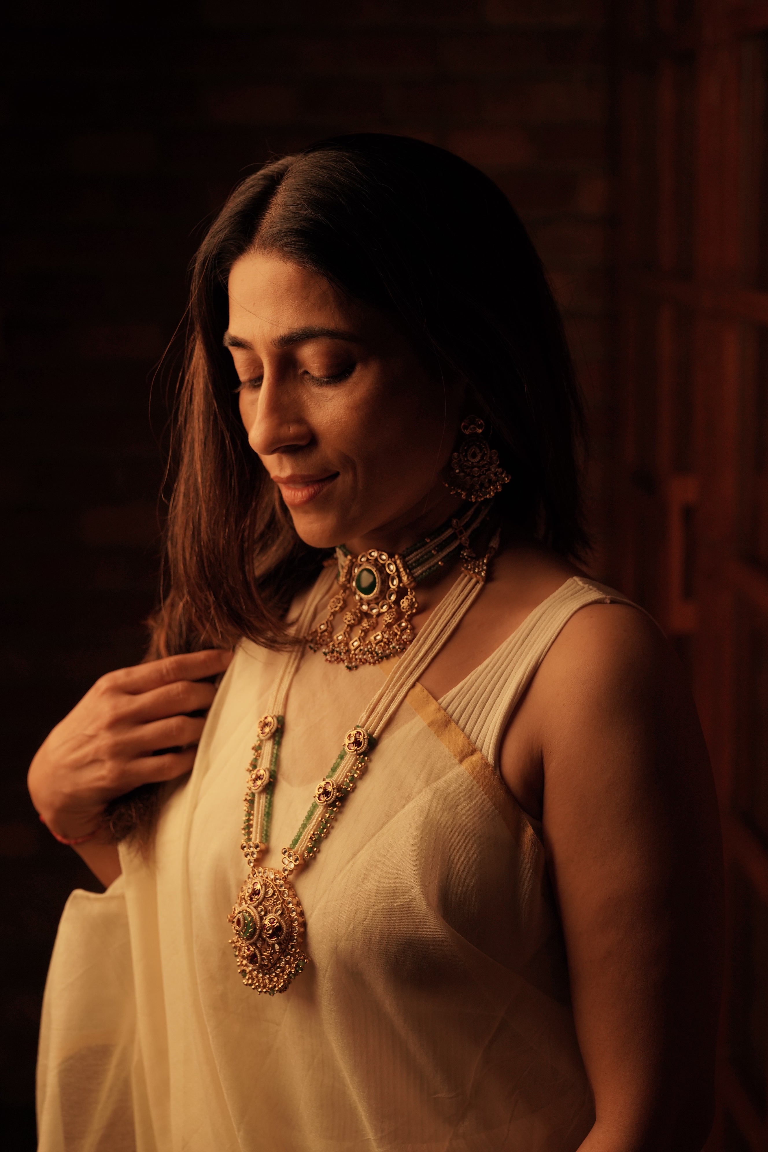 Heritage rich choker with long necklace set