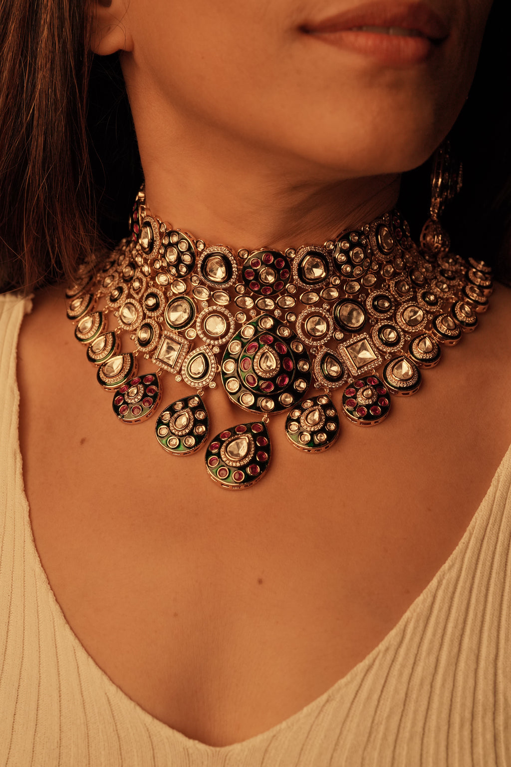Maharani Moissanite Choker Necklace Set