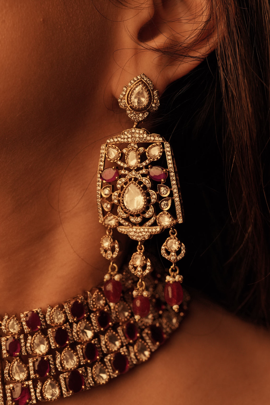 Diva ruby choker moissanite necklace set with earrings