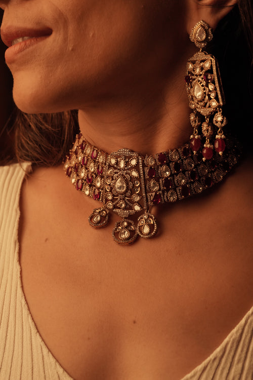 Diva ruby choker moissanite necklace set with earrings