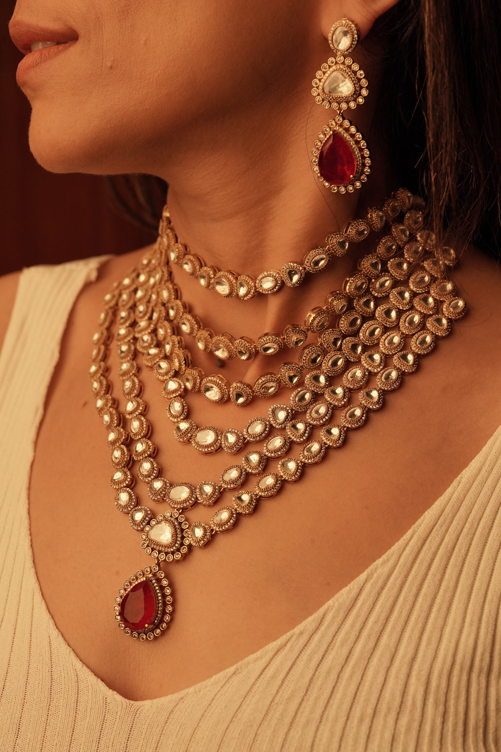 Multilayered Moissanite Necklace Set