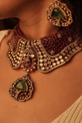 Collar Shaped Ruby Moissanite Choker Necklace Set