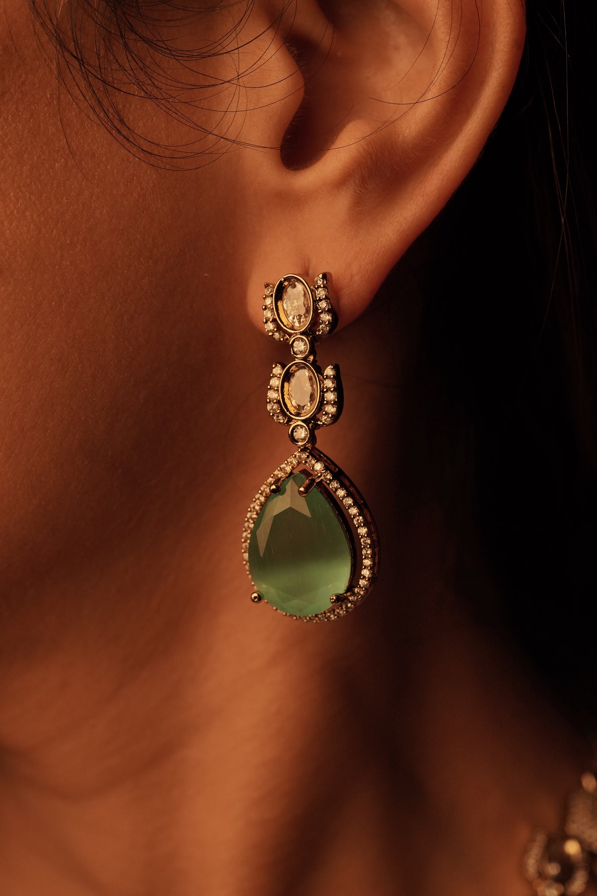 Emerald Green Double Layered Necklace Set