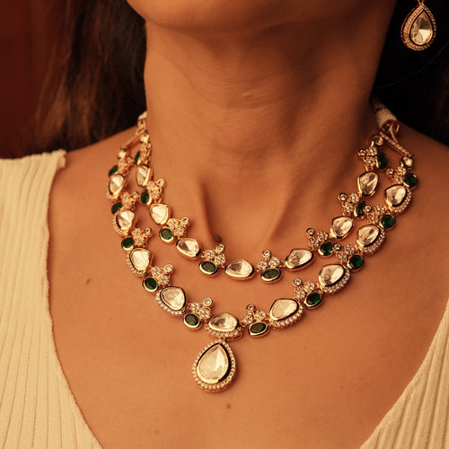 Double Layered Moissanite Necklace with a Drop