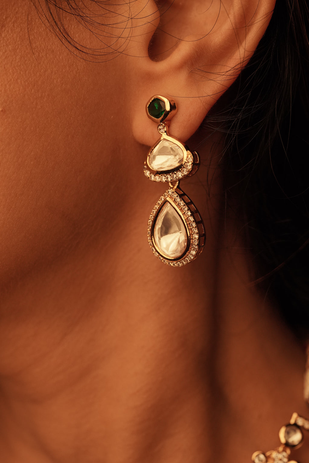 Double Layered Moissanite Necklace with a Drop