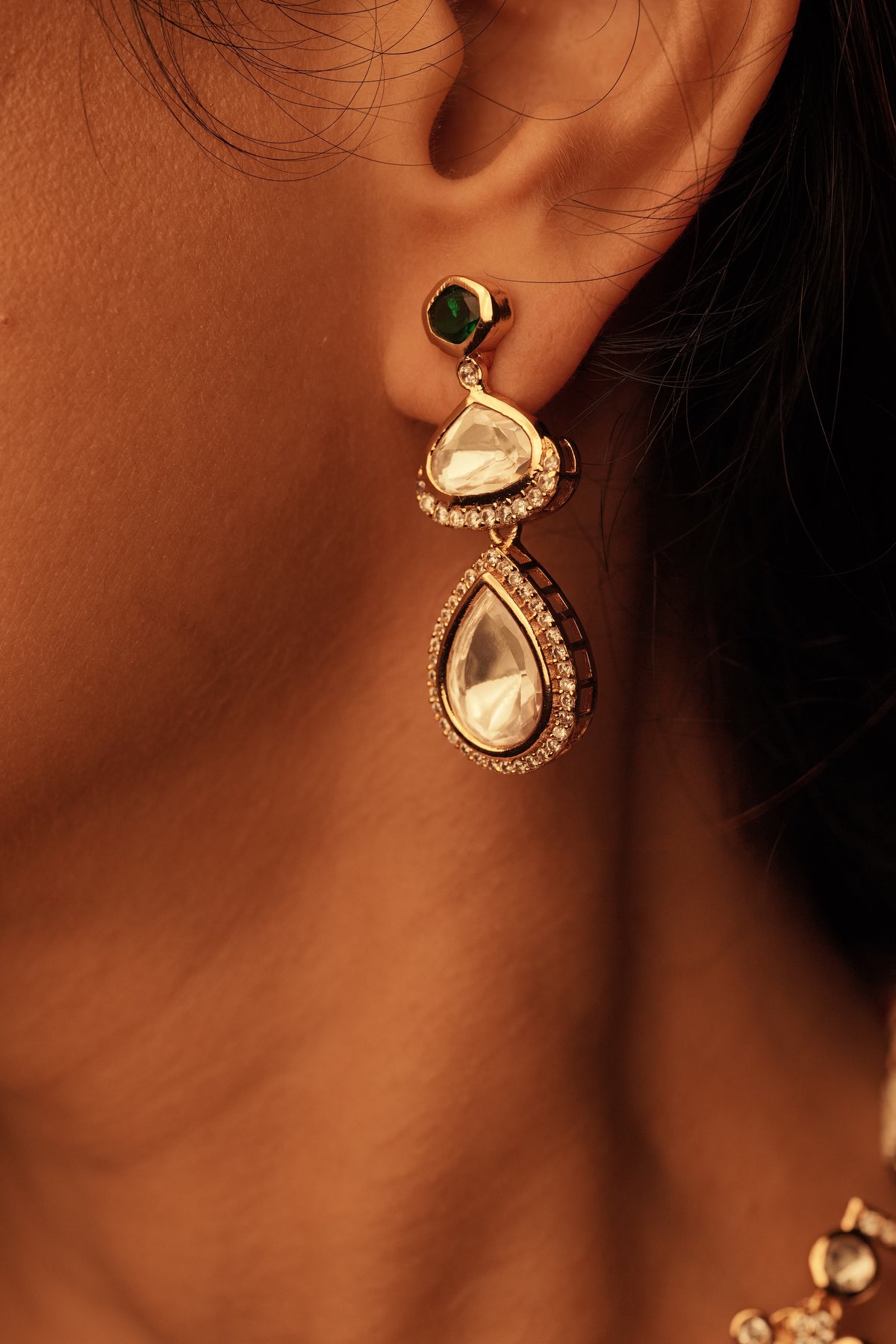 Double Layered Moissanite Necklace with a Drop