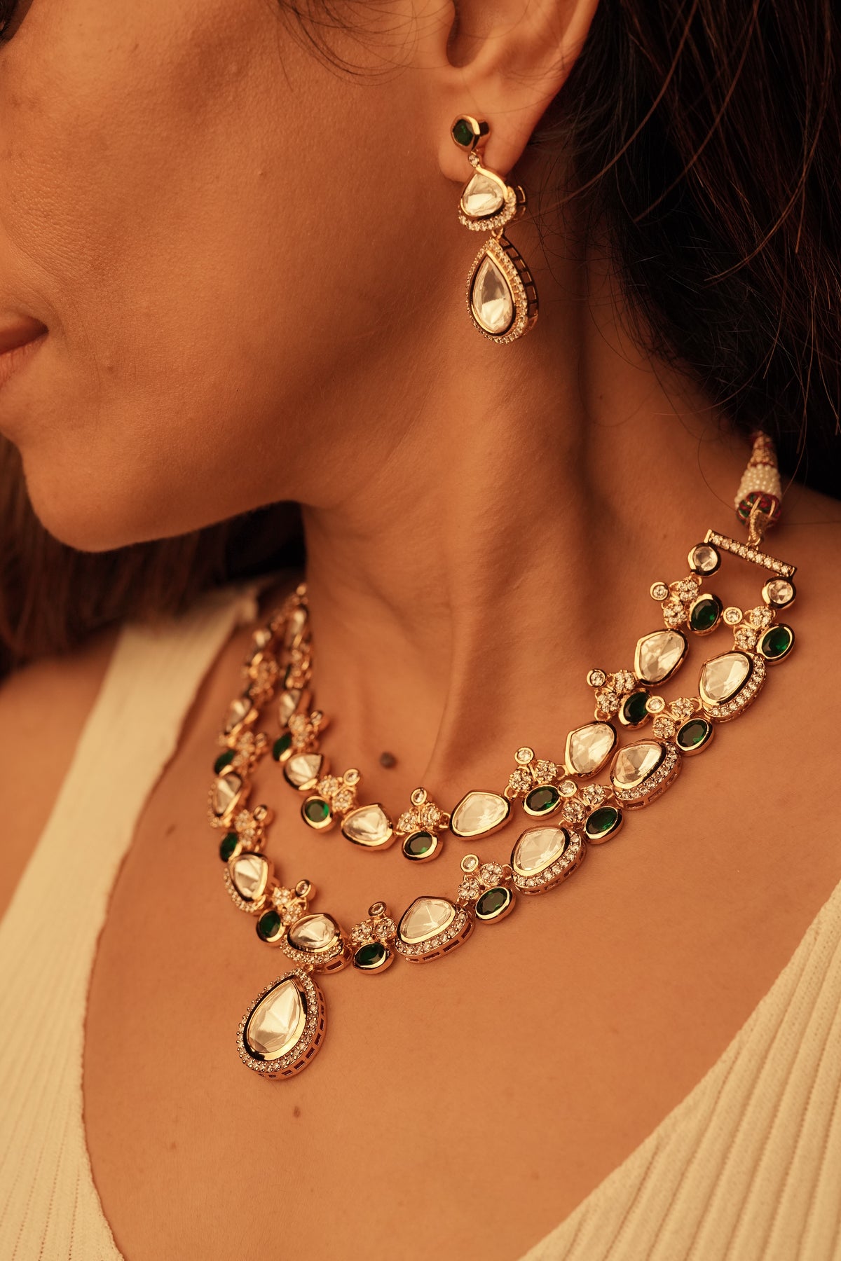 Double Layered Moissanite Necklace with a Drop