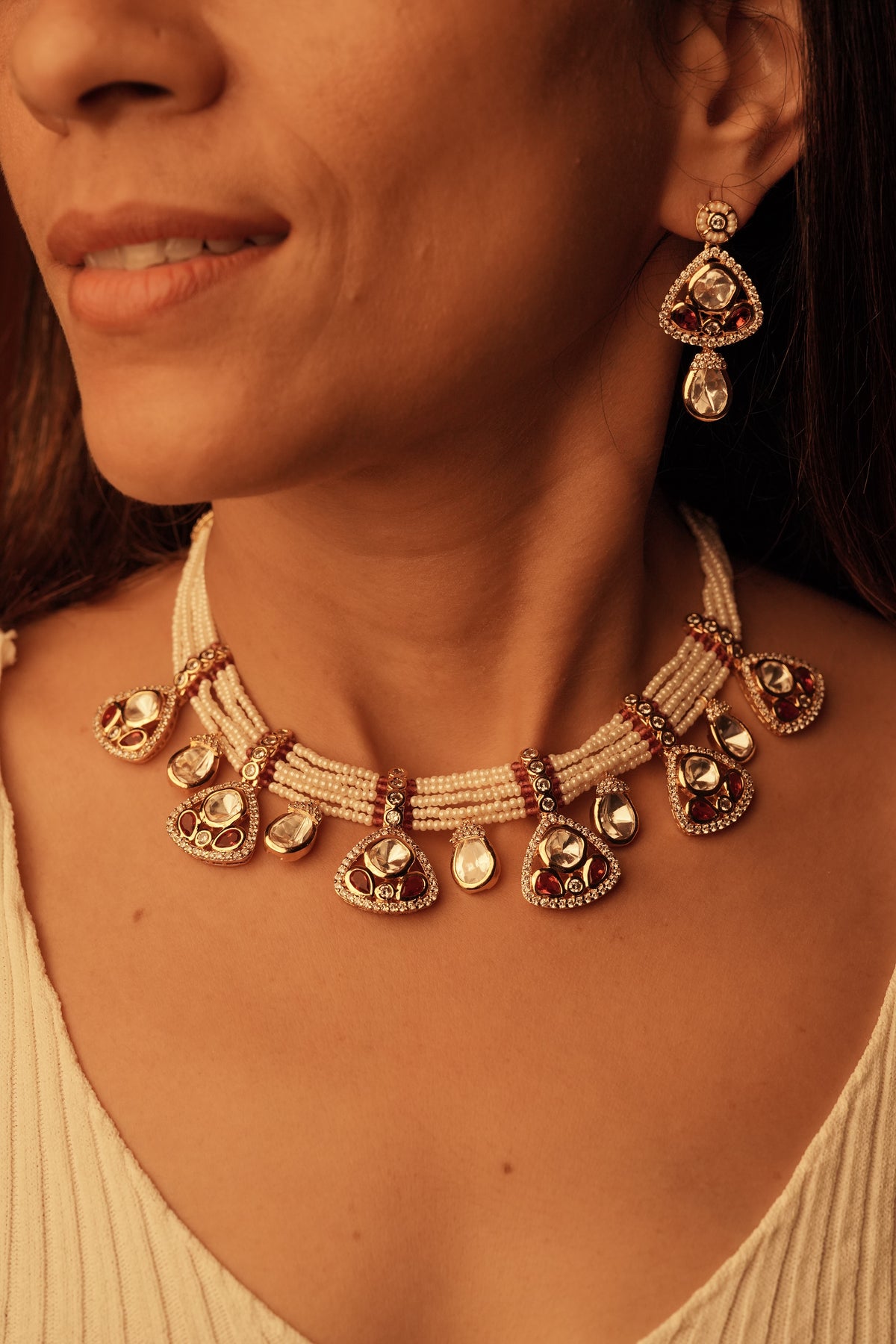 Moissanite Drops Choker Necklace Set