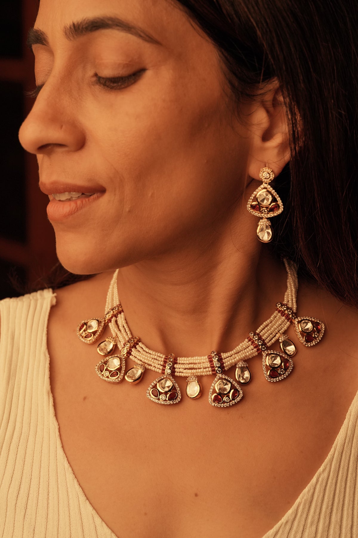 Moissanite Drops Choker Necklace Set