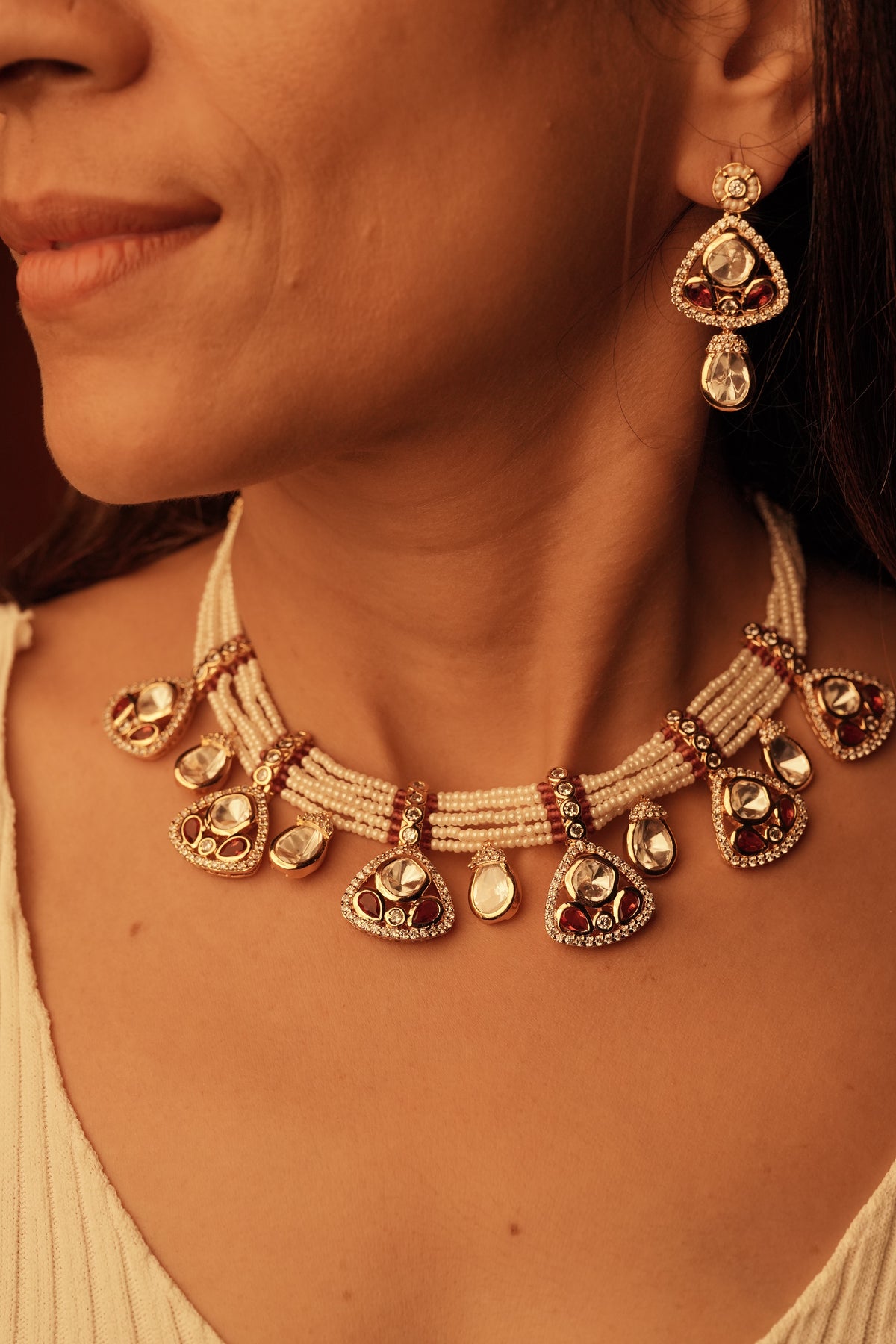 Moissanite Drops Choker Necklace Set