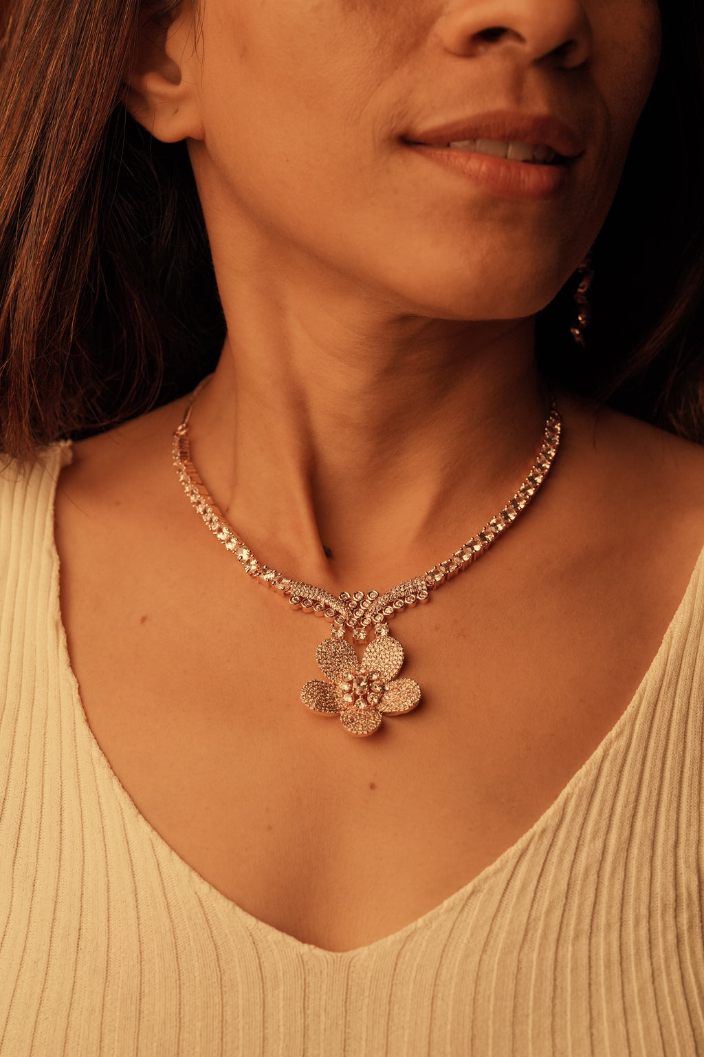 Rose Gold American Diamond Necklace Set