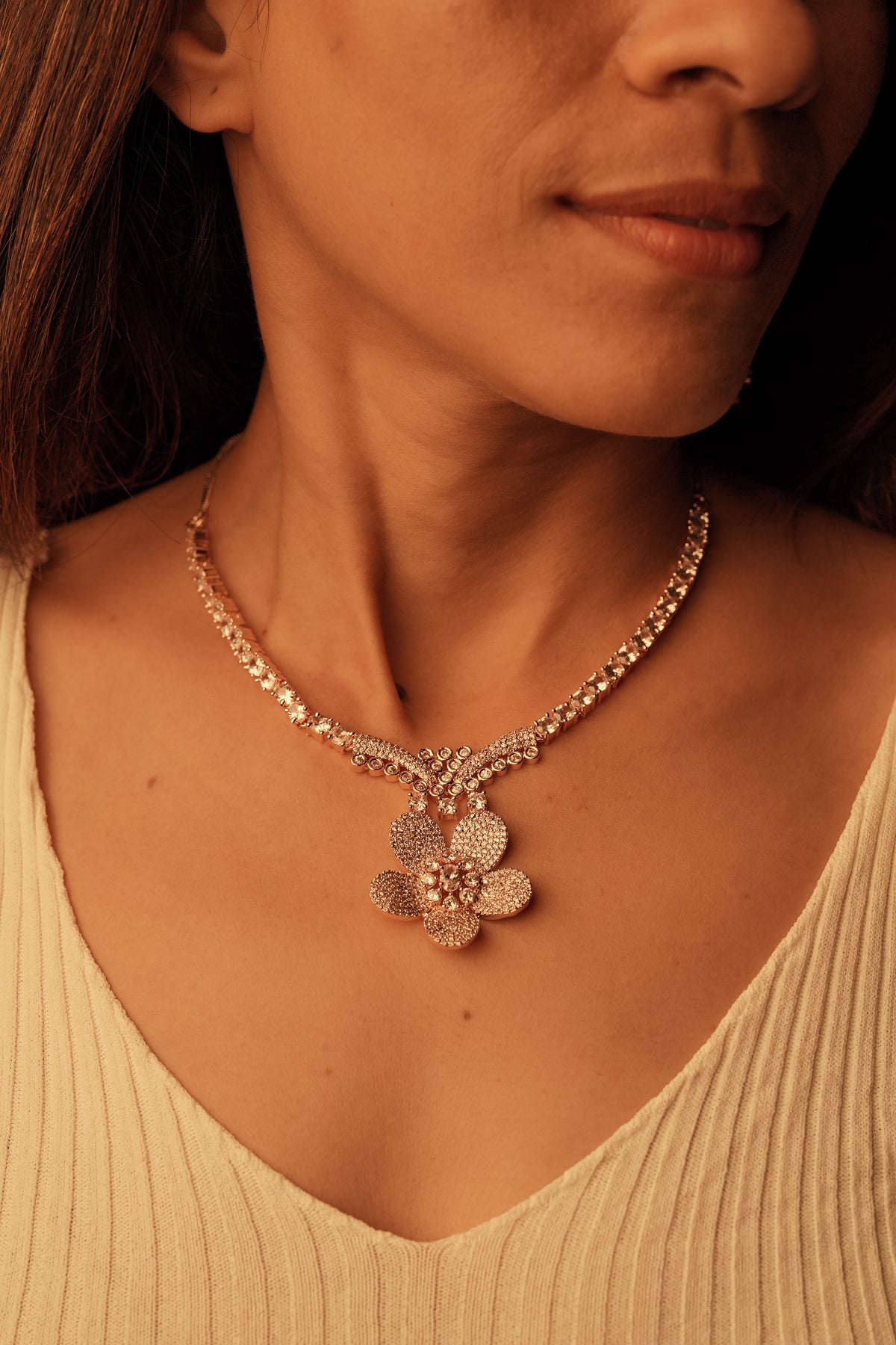Rose Gold American Diamond Necklace Set