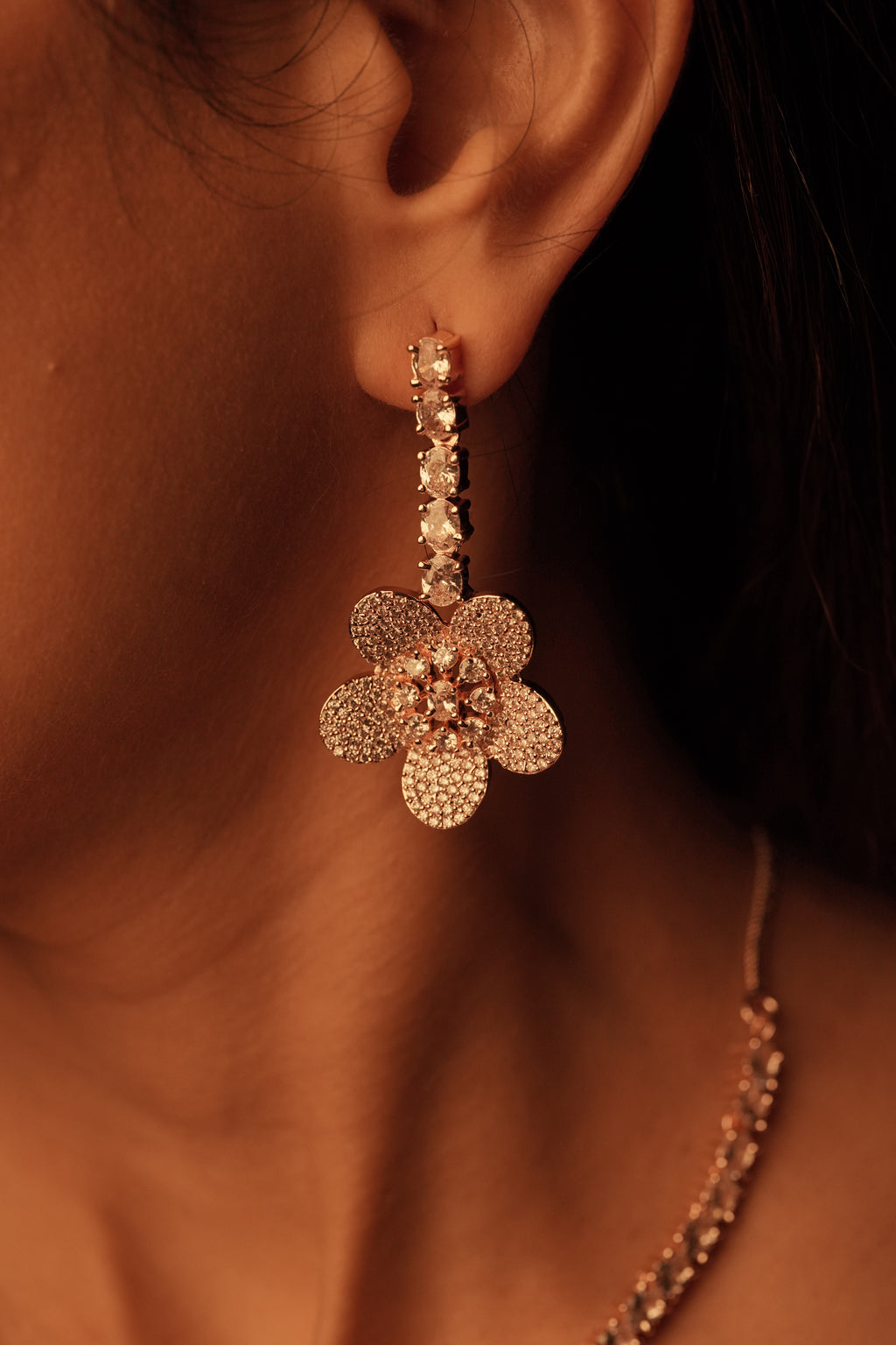 Rose Gold American Diamond Necklace Set