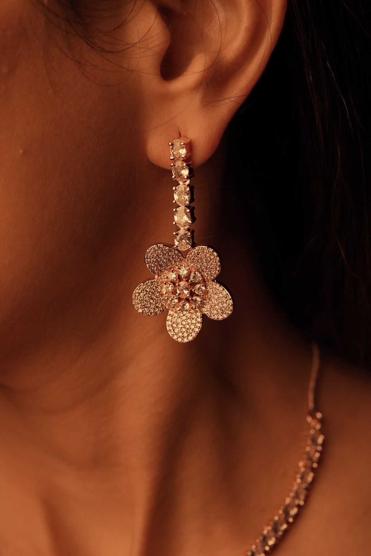 Rose Gold American Diamond Necklace Set