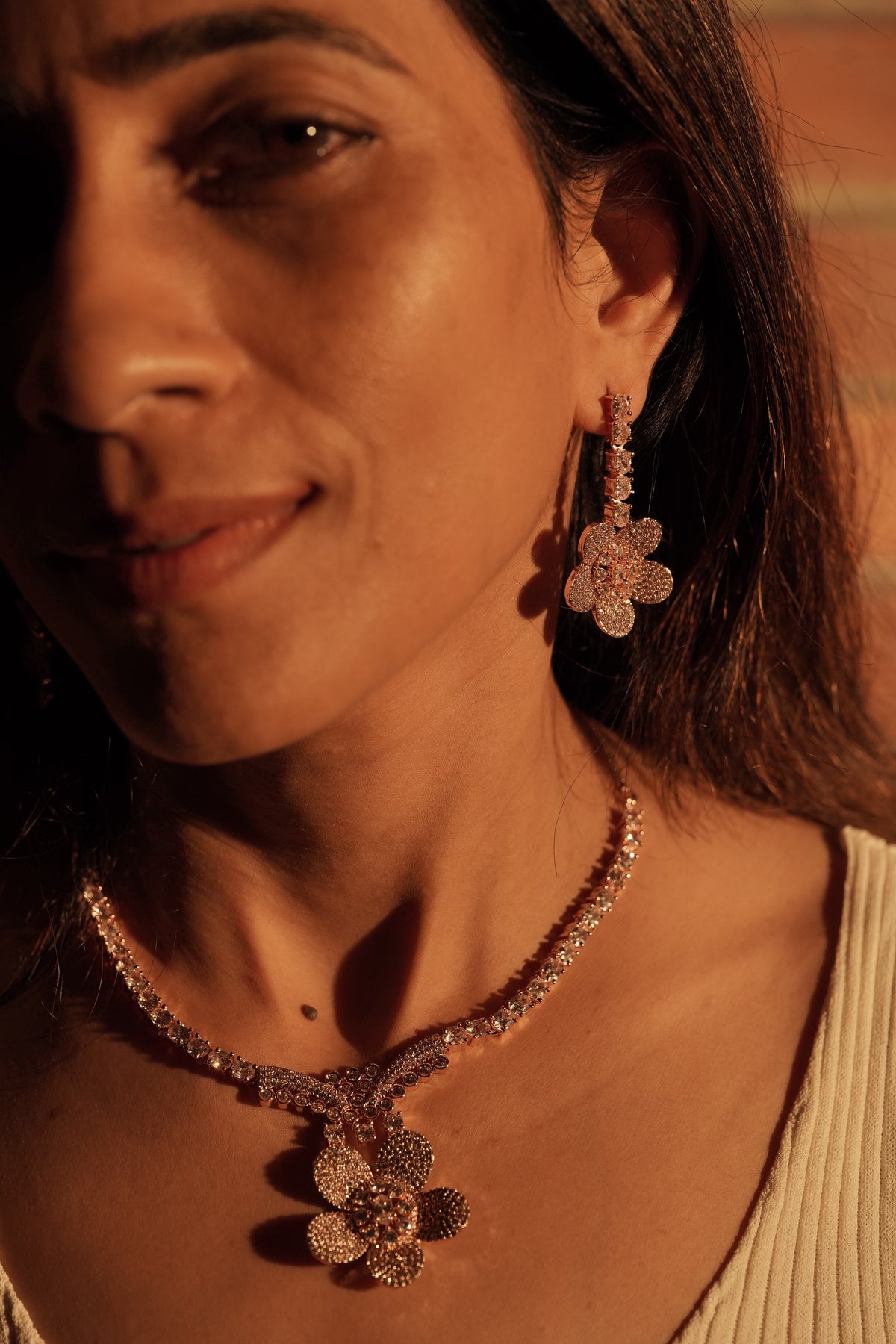 Rose Gold American Diamond Necklace Set